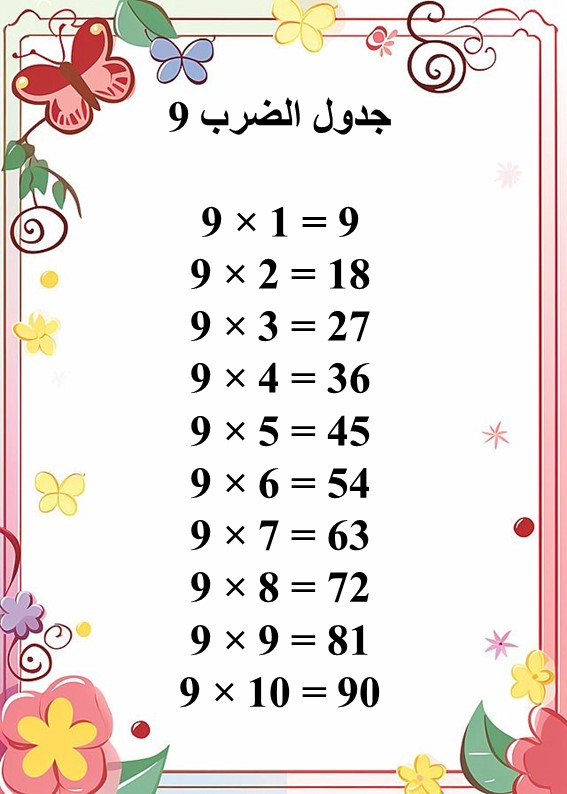 جدول ضرب في 9