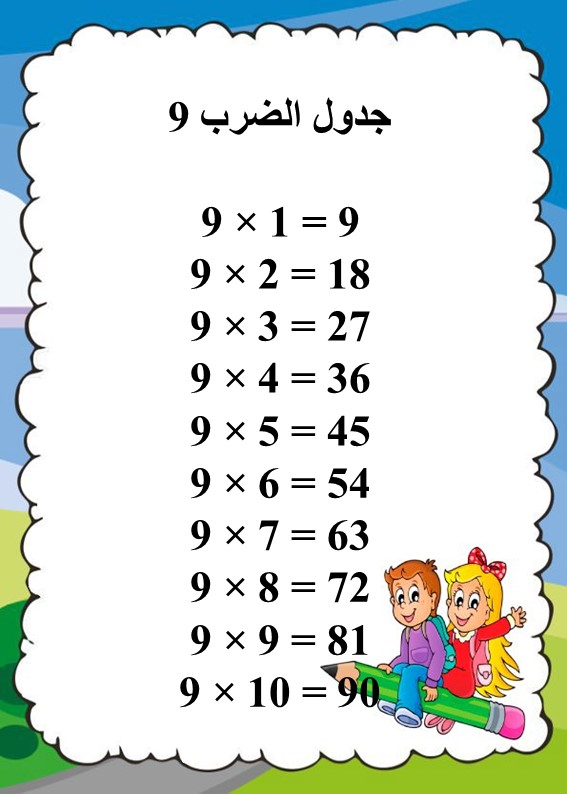 جدول الضرب في 9