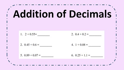 Addition of Decimals worksheet