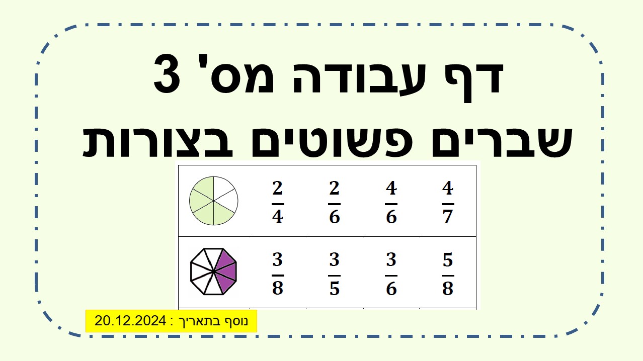 דף עבודה מס' 3 שברים פשוטים בצורות שונות