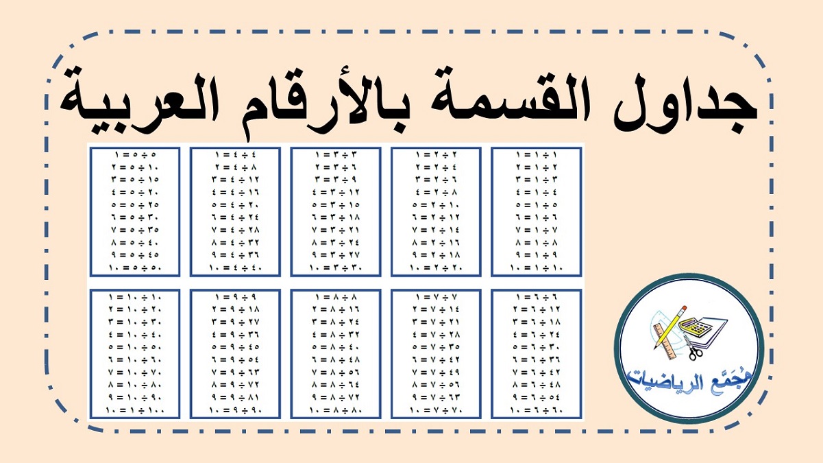 جداول القسمة بالارقام العربية