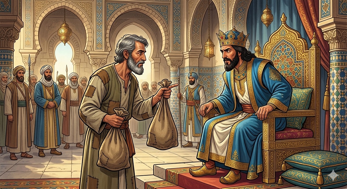 الفقير يحضر كيسين لملؤهم بالذهب